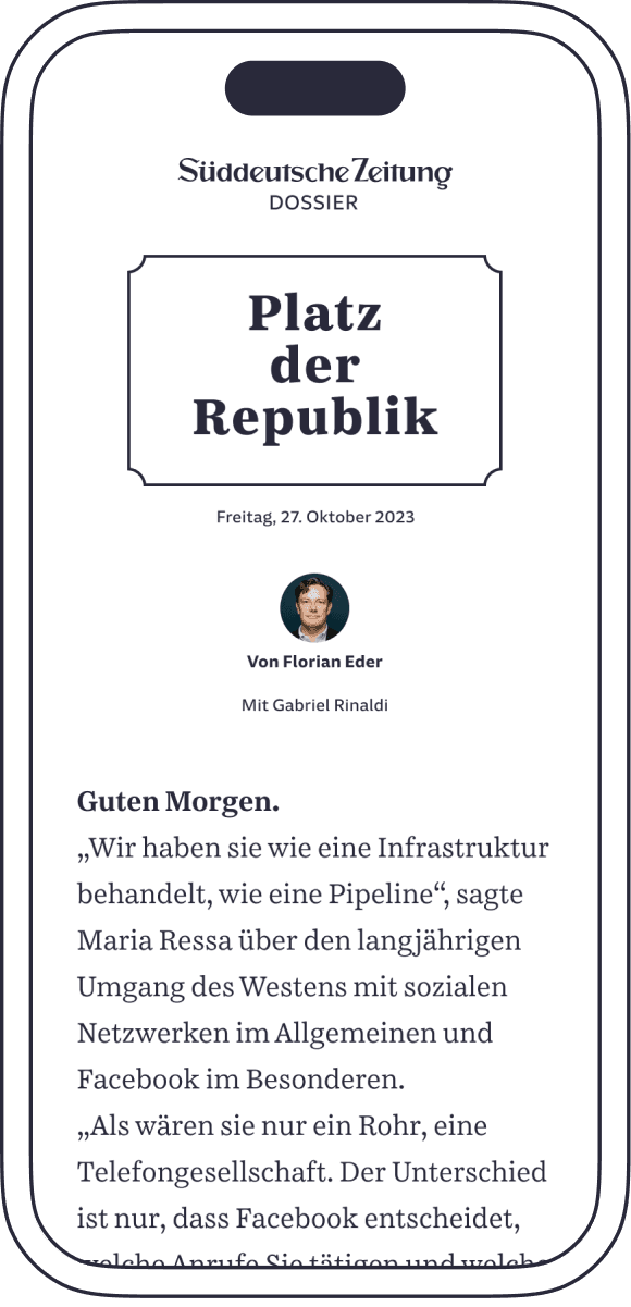 SZ Dossier Platz der Republik auf dem Smartphone. Es zeigt Titel, Autoren und einen Einleitungstext.